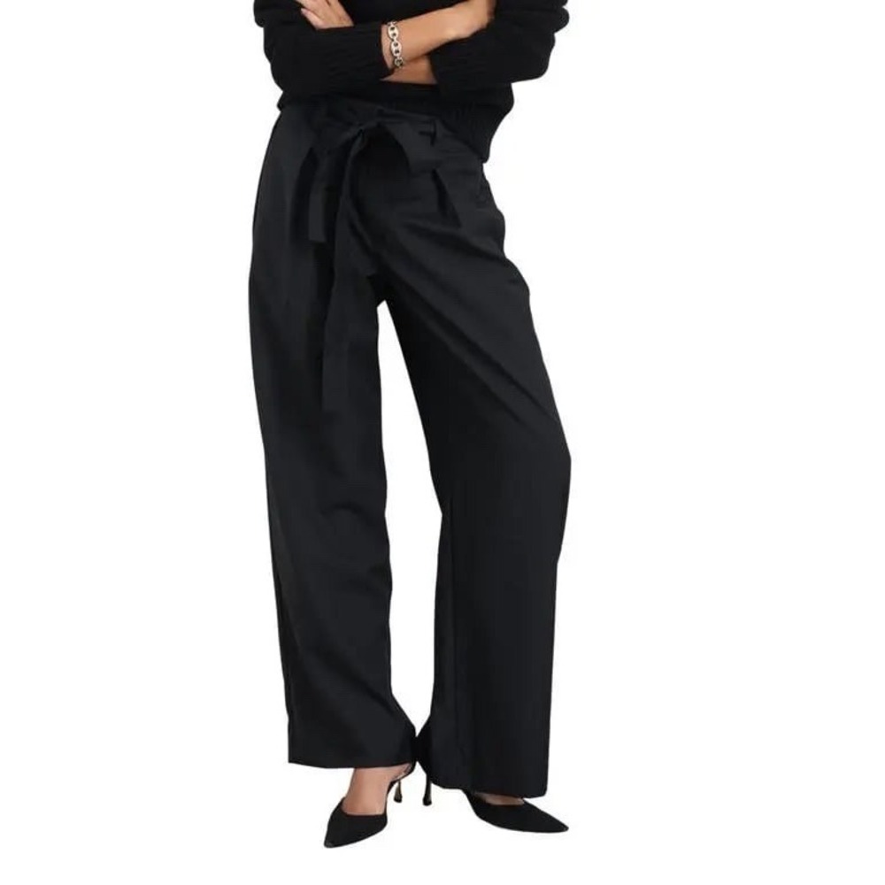 NWT ALEX MILL Women's Trouser Wide Pants‎ Size 2 Mila Tie Waist WOOL Blend Black